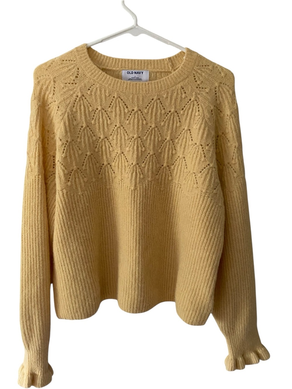 Old Navy Open‑Knit Textured Sweater – Light Yellow, Women’s Large, NWOT